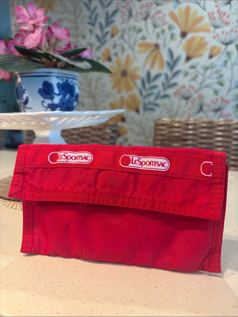 Vintage LeSportsac Red Nylon Fold-Over Wallet